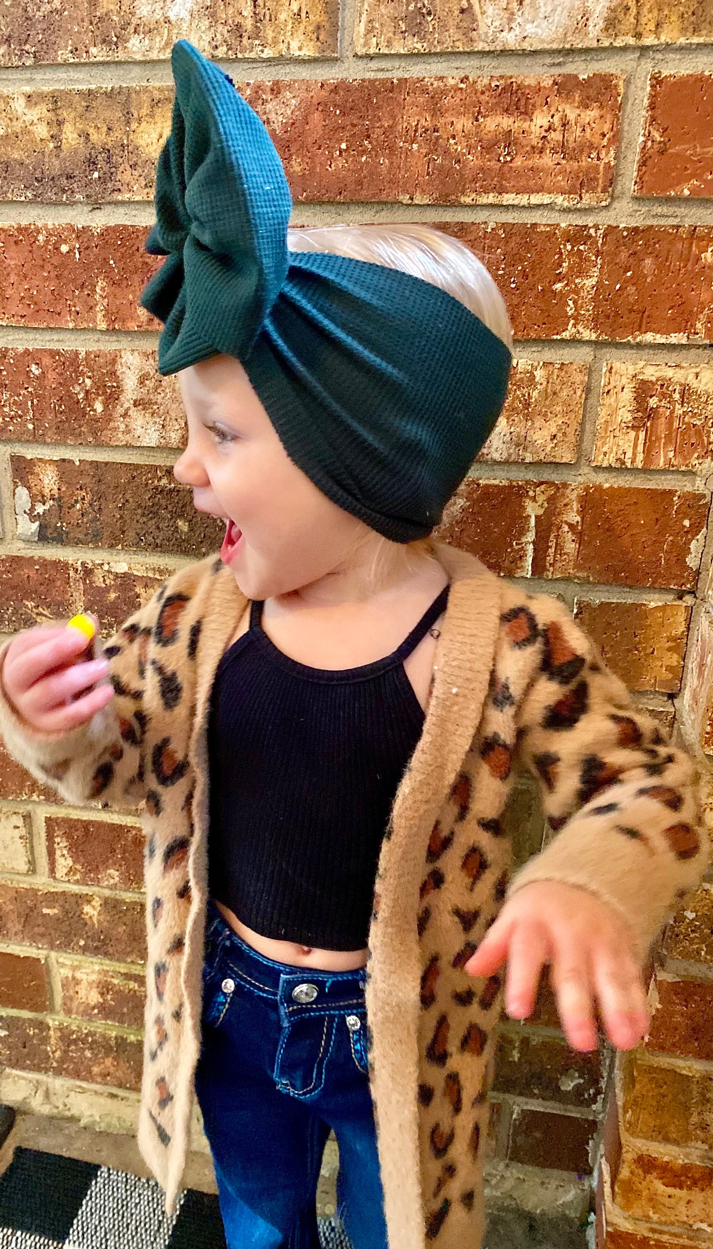 Green waffle sweater